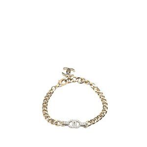 CHANEL Authentic Silver Logo Charm Bracelet
